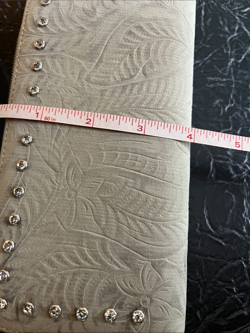 Ivory Embossed Wallet with Rhinestone Accents - Picture 7 of 7